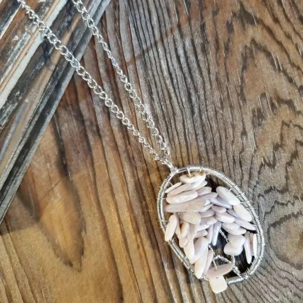 Bali Gray Shell Tree of Life Gemstone Necklace
